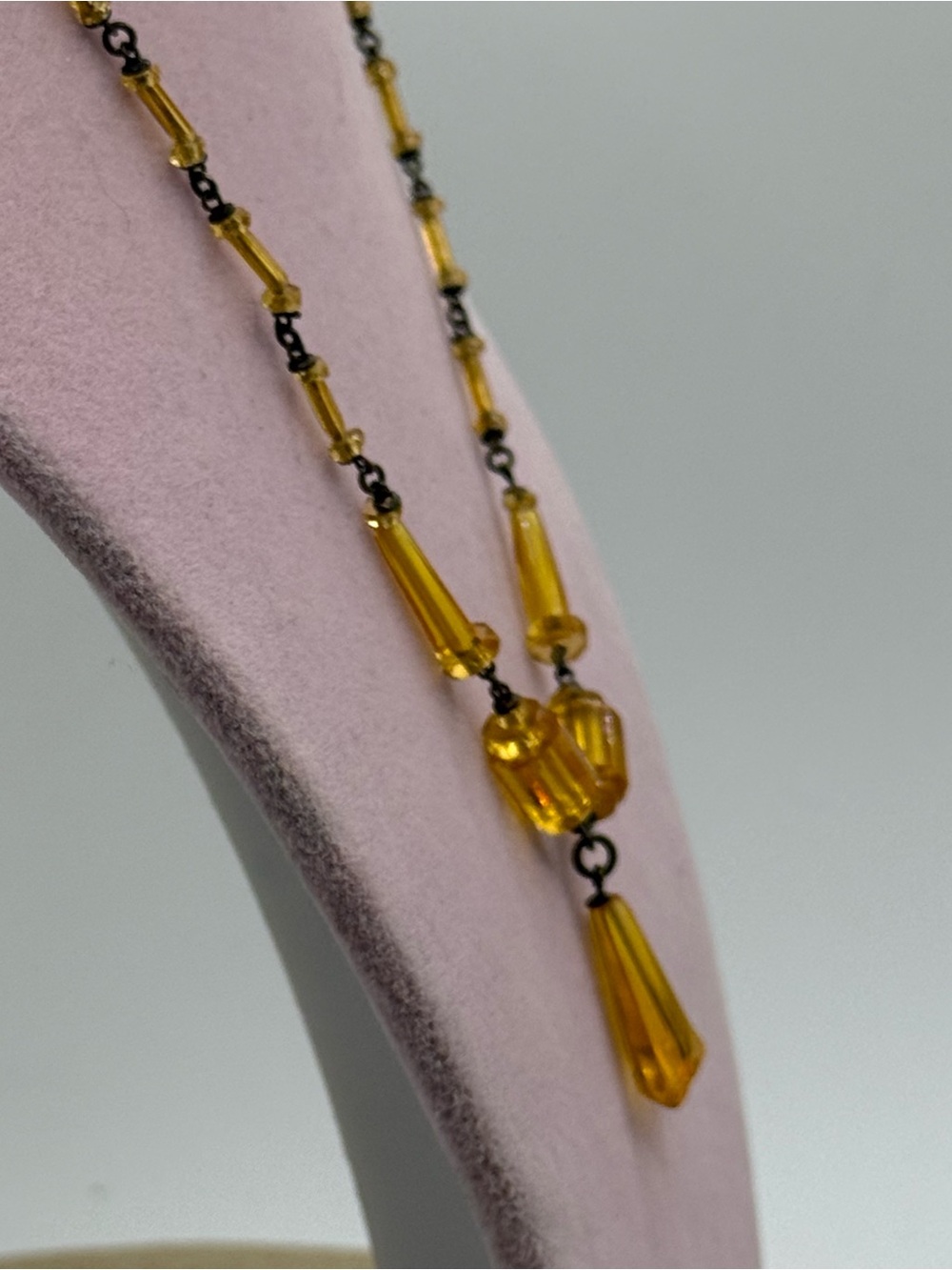 Vintage Amber yellow Glass Pendant Necklace - Elegant Yellow Necklace - Picture 6 of 7